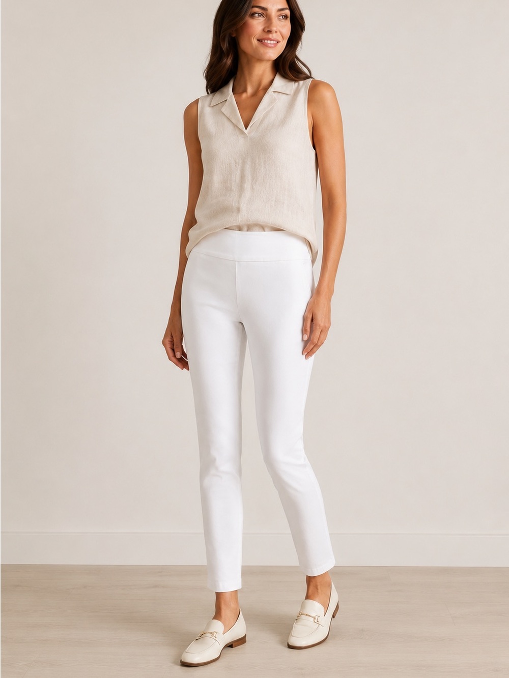 Lisette Montreal White Magical Lycra 802 Women's Size 2 Pull-On Ankle Pants